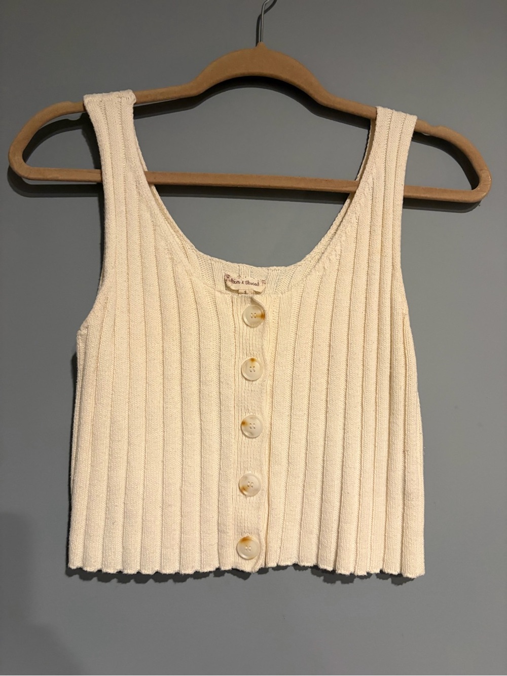 Hem & Thread Cream Ribbed Button Front Crop Tank